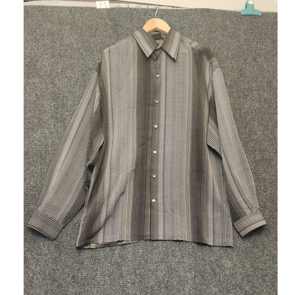 Monzini Collection Shirt Mens Large Black Geometric Button Up Long Sleeve